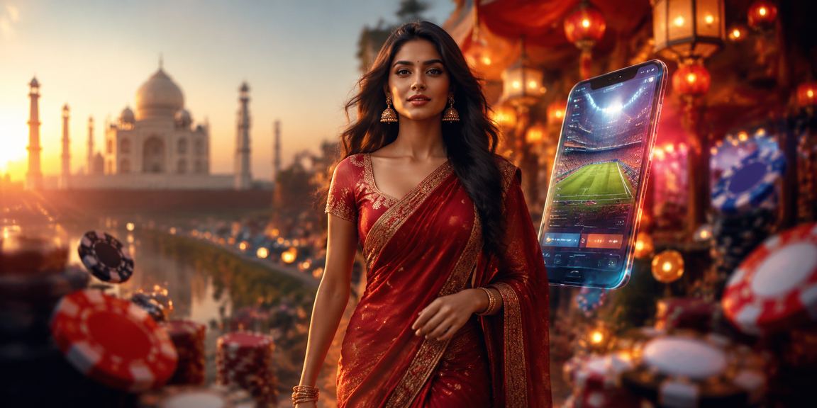 Night market with sports betting advertisement near Taj Mahal in Agra